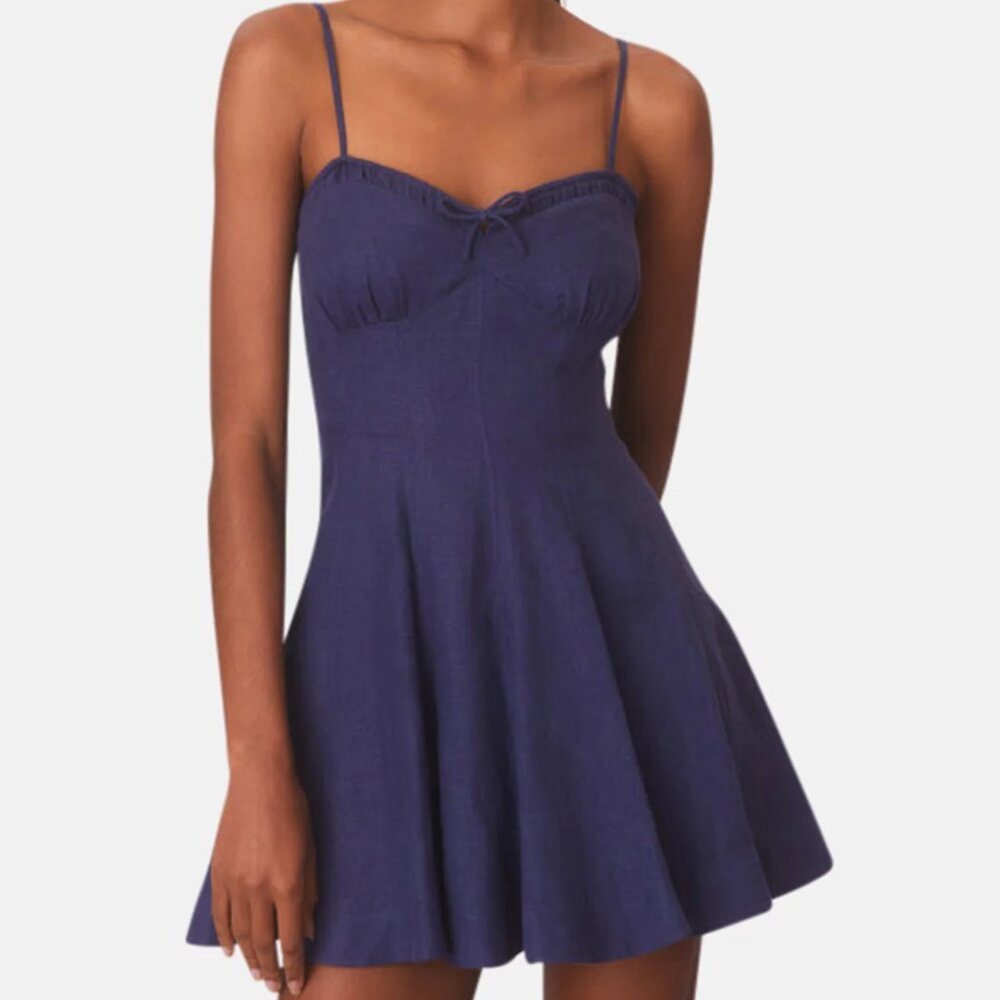 LoveShackFancy | Shai Linen Mini Dress | Navy | Size 2
